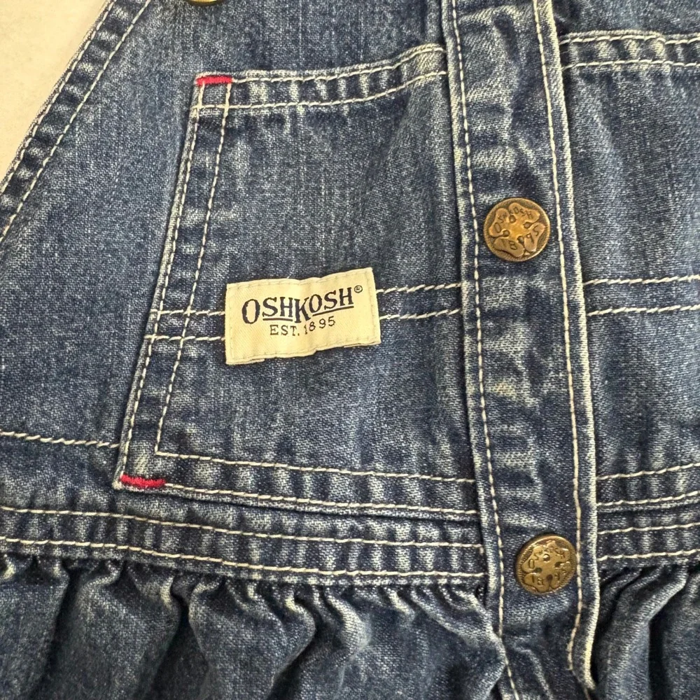 OshKosh B'gosh Kids Denim Overalls Dress ABC Embroidered Flower‎ Cute Size 2T